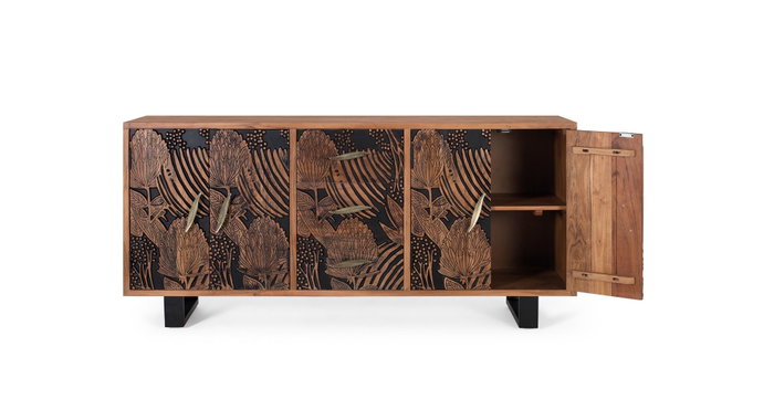 GINER Y COLOMER Aparador de madera de acacia y metal con 4 puertas y 3 cajones